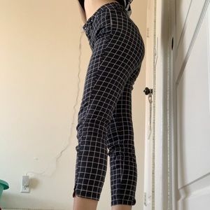 grid pattern black pants